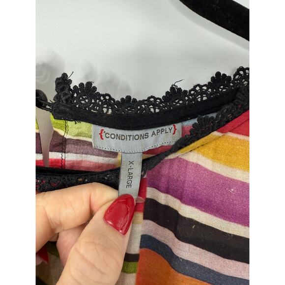 Anthropologie Conditions Apply Patchwork Stripe Babydoll Tunic XL Rainbow Artsy - Picture 5 of 14